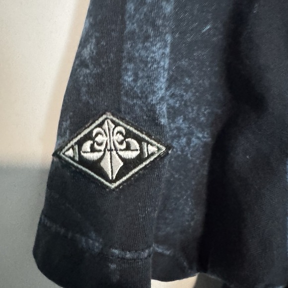 Affliction Henley Shirt Mens Large Black Blue Distressed Y2K Biker Goth Grunge - Picture 3 of 10